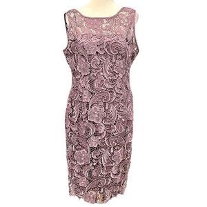 Adrianna Papel Currant Purple Lace Overlay Sheath Sleeveless Dress UK14 US10 EC